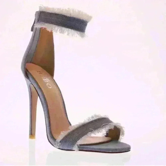 NIB Bebo by Nasty Gal A Fray to Remember Denim Sandal Heel Stiletto Sz 5.5 US - Picture 1 of 6